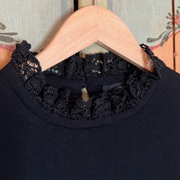 J Crew Black Wool Sweater with lacy collar - Picture 2 of 5